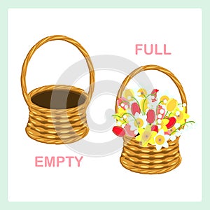 Full and empty opposite adjective vector illustration for english lesson education