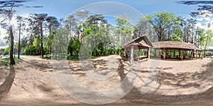 Full 360 equirectangular spherical panorama in guerrilla camp in Belarus as skybox background for VR content photo