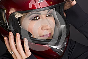 Full Face Helmet on Confidant Woman Rider