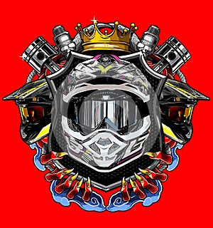 full face helmet with shield and piston background