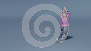 Full-figured woman in warrior yoga pose loopable 4K