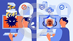 Full File Encryption Failure vs Secure Backup Recovery Workflow in Cyber Security vector illustration