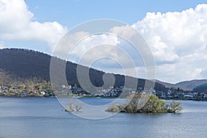 Full filled resorvoir lake Edersee at the german village called Bringhausen.