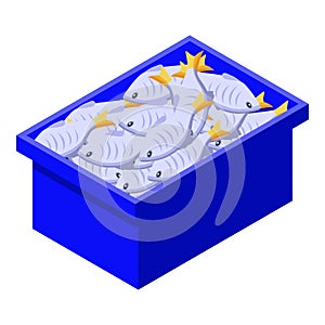 Full fish box icon, isometric style