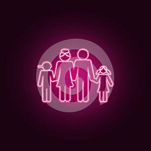 Full-fledged family holding hands icon. Elements of Family in neon style icons. Simple icon for websites, web design, mobile app,