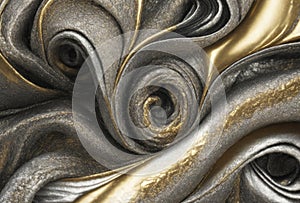 Full frame abstract melted gold and silver background - AI Generated