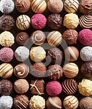 Full frame background of gourmet chocolates