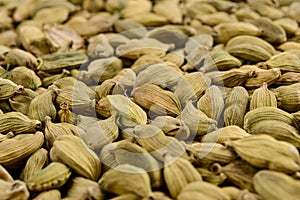 Full frame of cardamom seeds. Selective focus