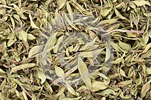 Full frame of dried thyme leaves as background or texture.