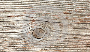 Full frame of exposed outdoor wood with knot near center