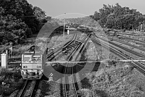 Full Frame of Railroad Tracks. Monochrome color