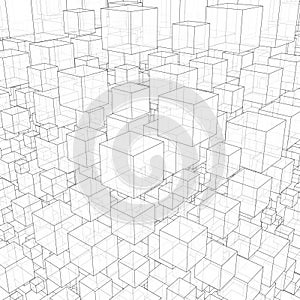 Full frame semi transparent cubes in 3D and perspective