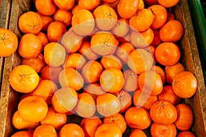 Full Frame Shot Of Fresh Satsumas Displayed In Organic Farm Shop