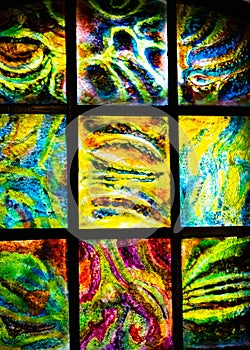 Full Frame Shot Of Multi Colored Stained Glass Window. Colorful stained glass. Colorful, unusual background.