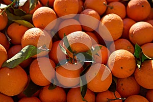 Full Frame Shot Of Oranges. Oranges For Sale At Market Stall