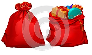 Full gift open and closed santa claus red bag
