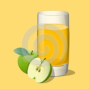 Full glass of apple juice isolated on light background.