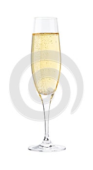 Full glass of champagne isolated on a white background