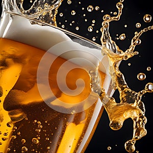 Full glass of light beer closeup with foam splash