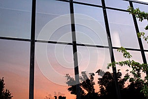 Full glass wall of a local building