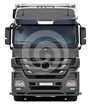 Full gray truck Mercedes Actros front view.