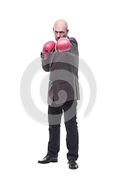 in full growth. business man in Boxing gloves.