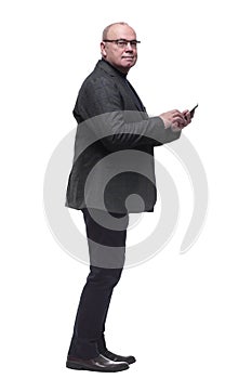 in full growth. business man talking on a smartphone