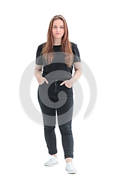 In full growth. casual young woman in black outfit