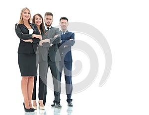 In full growth .confident business team.isolated on white