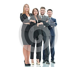 In full growth .confident business team.isolated on white
