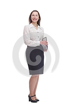 in full growth. Executive business woman with clipboard.