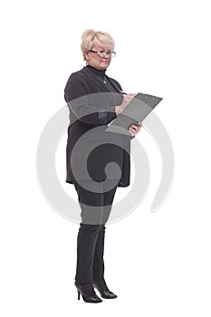 in full growth. Executive business woman with clipboard