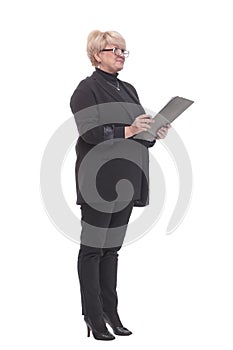 in full growth. Executive business woman with clipboard