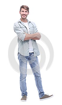 In full growth. smiling young man in jeans