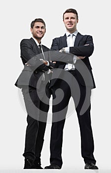 Full growth.two business partners standing,isolated on white background.