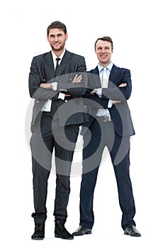 Full growth.two business partners standing,isolated on white background.