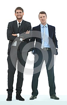 Full growth.two business partners standing, on white background.