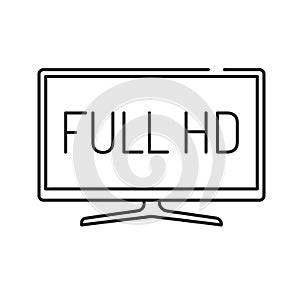 Full hd black line icon. Full High Definition. Resolution 1920 1080 pixels and a frame rate of at least 24 sec. Pictogram for web