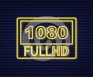 1080 full hd video settings sign. Neon icon. Vector stock illustration