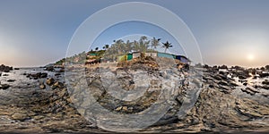 full hdri 360 panorama view on ocean on shore with rocks in equirectangular projection with zenith and nadir. VR AR content