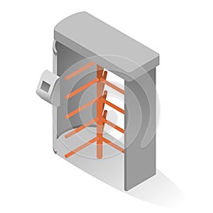 Full height turnstile isometric icon. Revolving door, entrance, gate. Security equipment.