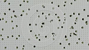full of holes surface styrofoam texture. Full HD video footage horisontal moving slow motion