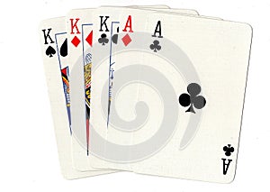 A full house poker hand of playing cards.