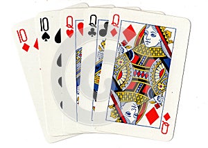A full house poker hand of playing cards.