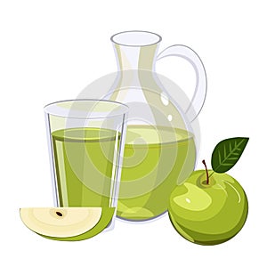 Full jug of apple juice isolated on white .