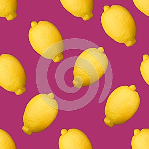 Full lemons seamless pattern on pink backgraund