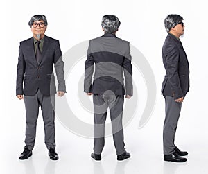 Full length 50s 60s Asian Chinese business trader owner man, 360 front side back rear
