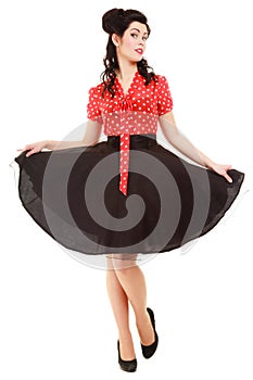 Full length american girl young woman isolated. Pin-up retro style.