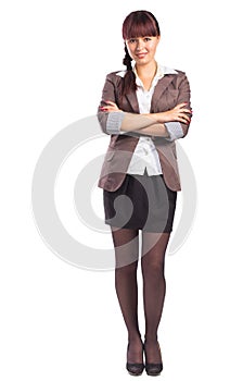 Full length of beautiful business woman standing with arms folde