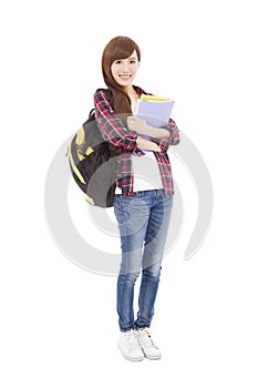 Full length beautiful university student girl standing